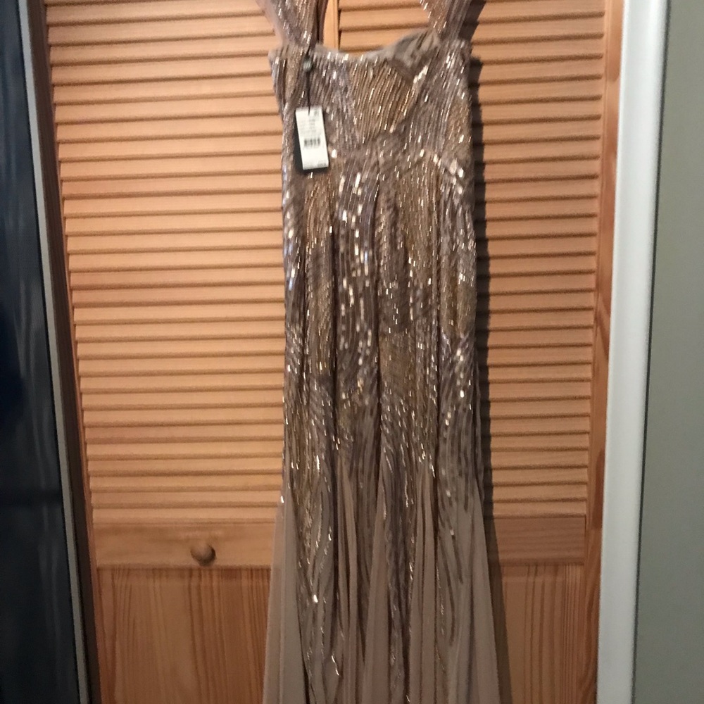 Sequin gold long formal gown never worn or altered